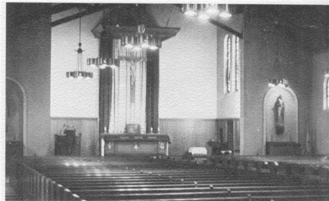 The interior of the new St. James Church in 1957 before renovations were made.
