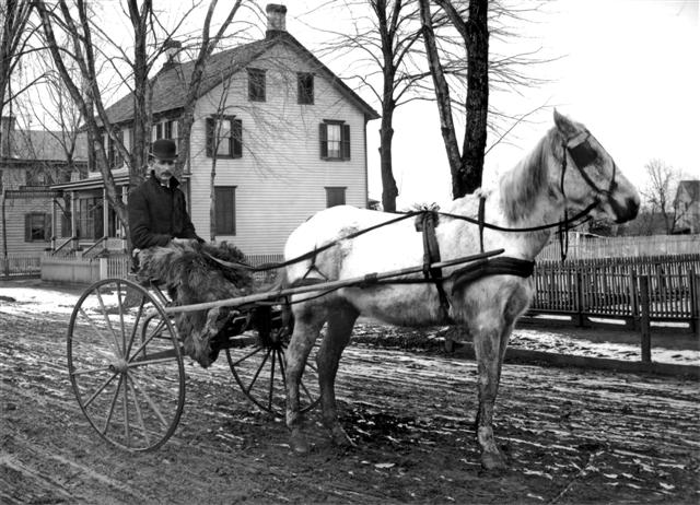 Elsworth Hausman with his horse 'Mack' out for a ride on Buckelew Avenue.
